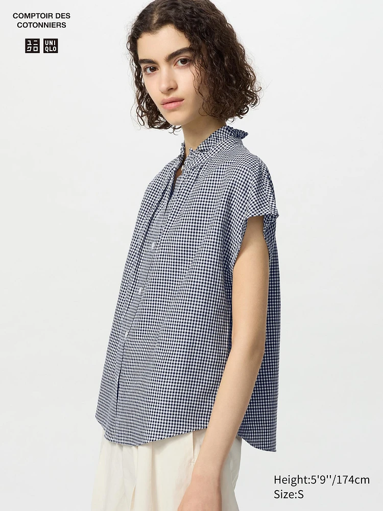 Linen Blend Frilled Blouse | Printed