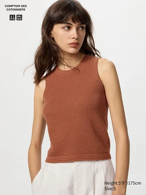 Cotton Popcorn Short Sweater | Sleeveless
