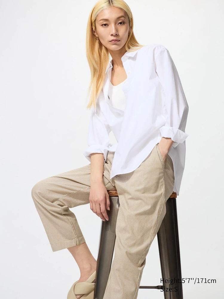Cotton Relaxed Ankle Pants | Hickory Striped