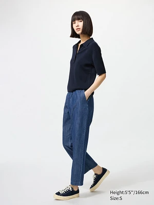 Cotton Relaxed Ankle Pants | Denim