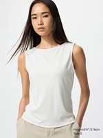 Crepe Jersey Boat Neck Sleeveless T-Shirt