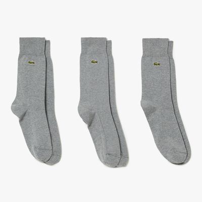 Lacoste Lot de 3 paires de chaussettes montantes unisexes en coton biologique Taille / Gris Chine
