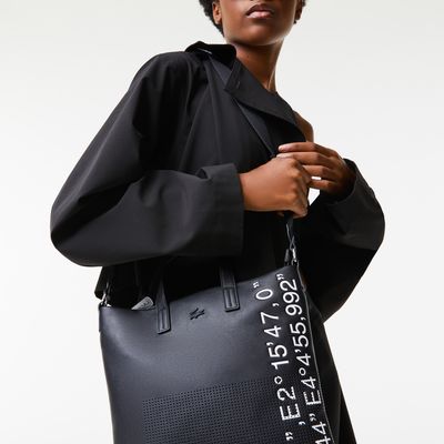 Petit sac cabas femme Lacoste avec coordonnées GPS contrastées Taille Taille unique Noir Blanc