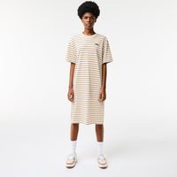 Robe t-shirt femme Lacoste à rayures en jersey de coton Taille Beige/blanc