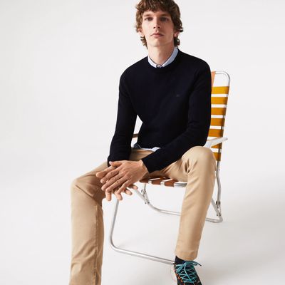 Lacoste Pull à col rond en laine mérinos unie Taille Bleu Marine