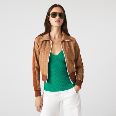 Lacoste Sweatshirt zippé femme regular fit avec imprimé monogramme Taille Beige/marron