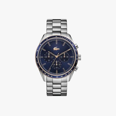 Lacoste Montre chronographe Boston bleu marine avec bracelet en acier inoxydable Taille Taille unique Bleu
