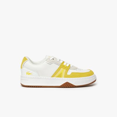Sneakers L001 femme Lacoste en cuir color-blok semelle en gomme Taille Blanc/jaune