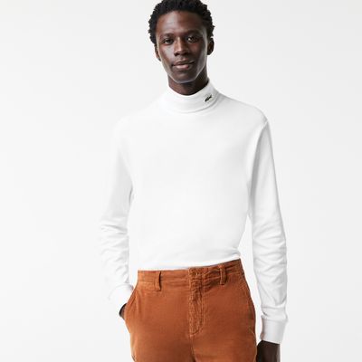 Lacoste T-shirt manches longues homme à col roulé en coton biologique Taille Blanc