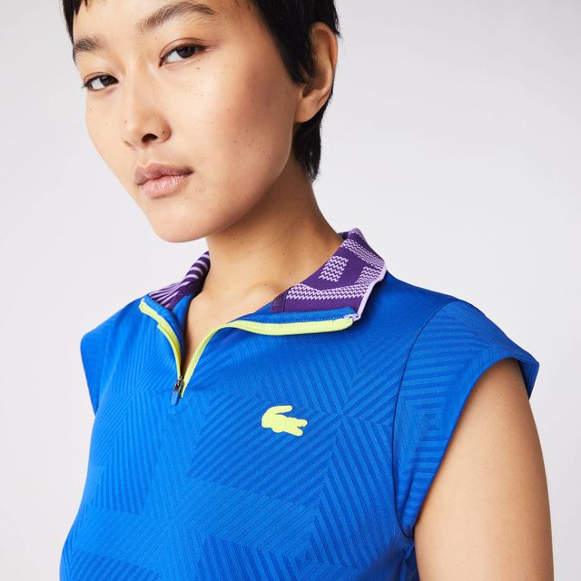 Polo femme Tennis Lacoste Sport avec col montant zippé Taille Bleu/violet/jaune