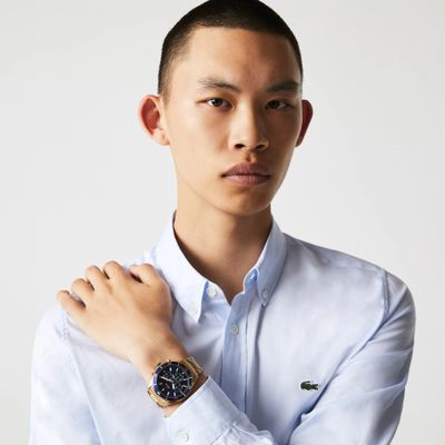 Lacoste Montre chronographe Tiebreaker bleue avec bracelet plaqué or Taille Taille unique Bleu