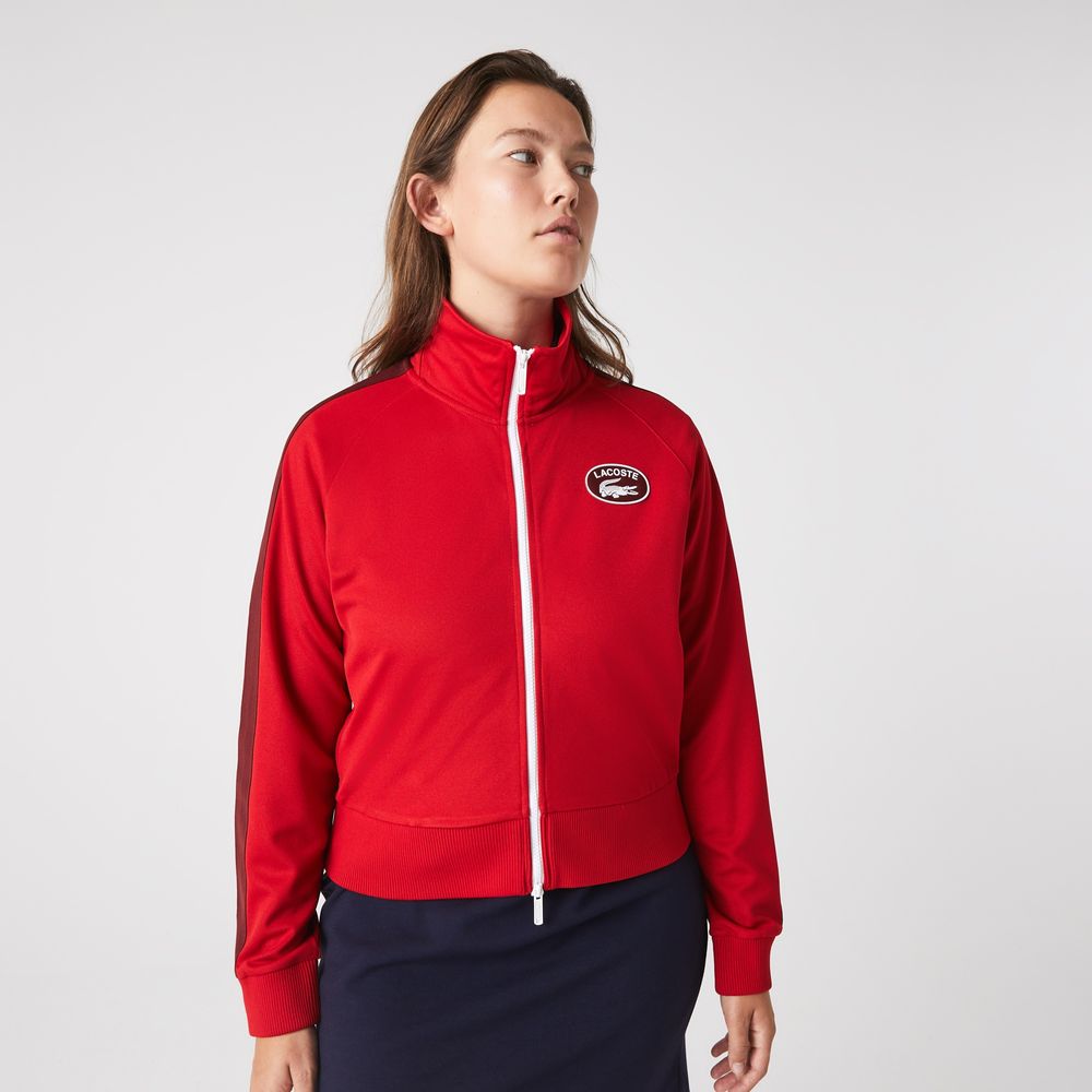 Sweatshirt zippé femme avec badge en piqué Lacoste Taille Rouge