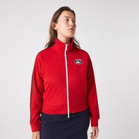 Sweatshirt zippé femme avec badge en piqué Lacoste Taille Rouge