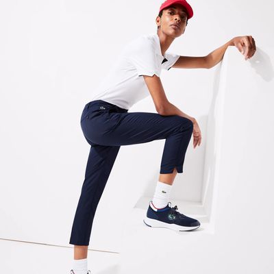 Pantalons à plis Lacoste Sport Golf femmes en gabardine technique Taille Bleu Marine