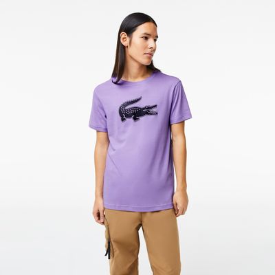 T-shirt Lacoste Sport en jersey respirant imprimé crocodile 3D Taille Violet/bleu Marine