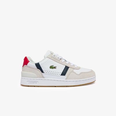Lacoste Sneakers T-Clip femme tricolore en cuir et daim Taille Blanc/marine/rouge