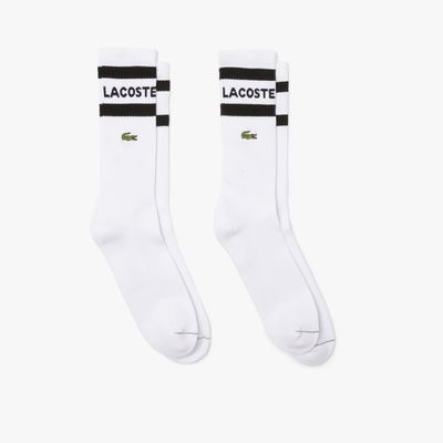 Lacoste Lot de 2 paires de chaussettes montantes unisexes en coton mélangé Taille / Blanc/noir