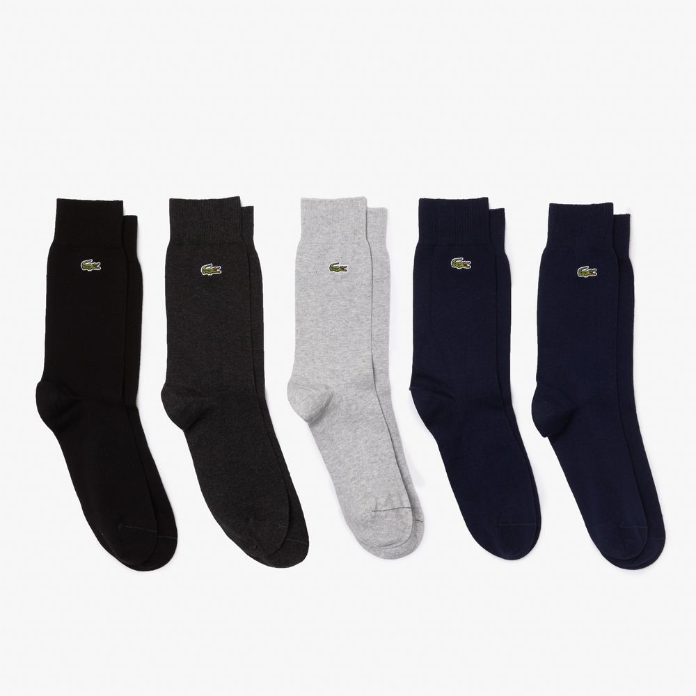 Lacoste Lot de 5 paires de chaussettes montantes unisexes en coton bio Taille / Bleu Marine/gris Chine/gris/noir