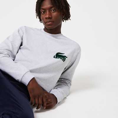 Lacoste Sweatshirt d'intérieur en molleton de coton uni Taille Gris Chine/vert