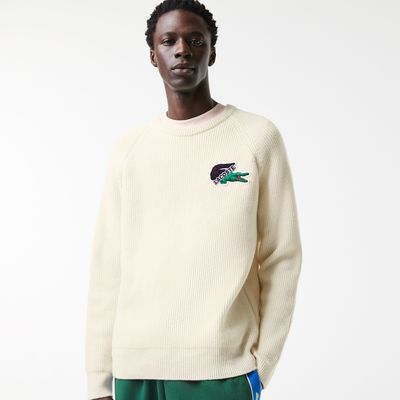 Pull homme Lacoste Holiday badge grand crocodile Taille Blanc