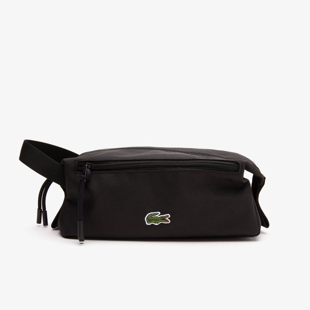Lacoste Trousse de toilette zippée unisexe avec poche sur le devant Taille Taille unique Noir