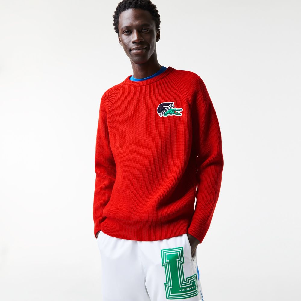 Pull homme Lacoste Holiday badge grand crocodile Taille Rouge