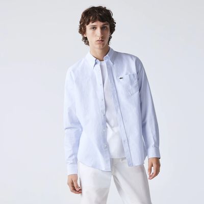 Lacoste Chemise regular fit en coton Oxford à rayures Taille Blanc/bleu