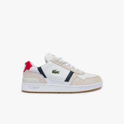 Lacoste Sneakers T-Clip homme tricolores en cuir et daim Taille Blanc/marine/rouge