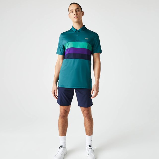 Polo homme Golf Lacoste Sport avec rayures tricolores Taille Vert/violet/bleu Marine