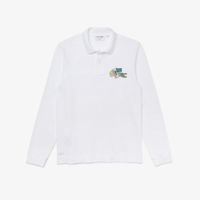 Polo homme Lacoste Holiday manches longues avec badge crocodile Taille Blanc