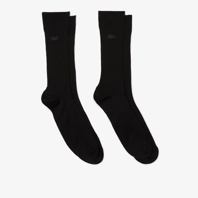 Lacoste Lot de 2 paires de chaussettes montantes unisexes en coton uni Taille / Noir