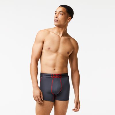 Boxer court homme Lacoste en jersey sans couture Taille Gris Fonce/rouge