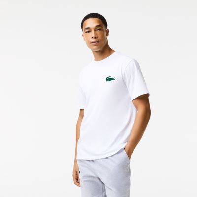 Lacoste T-shirt d'intérieur à col rond en coton avec crocodile en velours Taille Blanc/vert