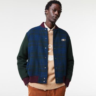 Teddy homme Lacoste manches contrastées et marquage dos en laine Taille 3XL Bleu Marine/vert/noir/bleu