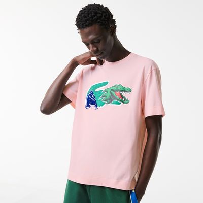 Lacoste T-shirt homme Holiday relaxed fit avec crocodile XL sur le devant Taille Rose Pale