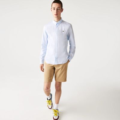 Lacoste Chemise slim fit unie en coton premium Taille Bleu
