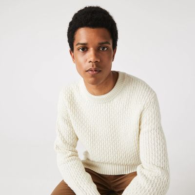 Pull homme Lacoste regular fit avec maille torsadée en laine Taille Blanc