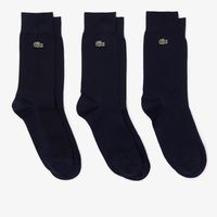 Lacoste Lot de 3 paires de chaussettes montantes unisexes en coton biologique Taille / Bleu Marine