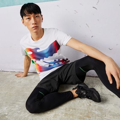 T-shirt Lacoste Sport x Novak Djokovic en coton biologique imprimé croco Taille Blanc