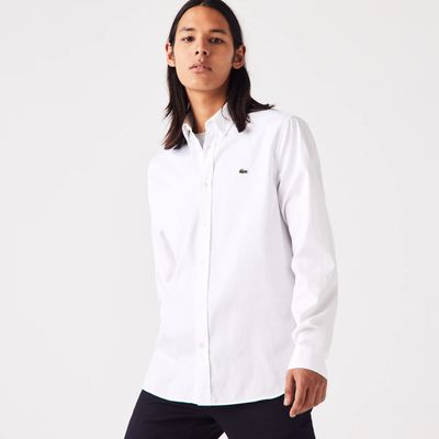 Lacoste Chemise regular fit en coton premium uni Taille Blanc