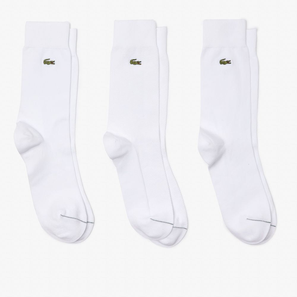 Lacoste Lot de 3 paires de chaussettes montantes unisexes en coton biologique Taille / Blanc