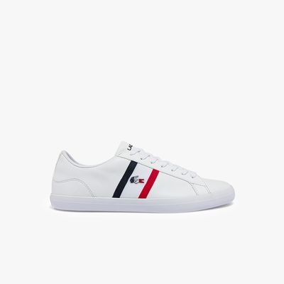 Lacoste Sneakers Lerond homme tricolores en cuir et synthétique Taille Blanc/marine/rouge