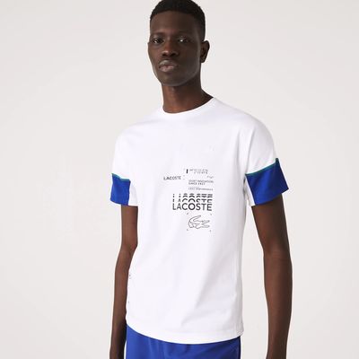 T-shirt Lacoste Sport en coton technique avec marquages Taille Blanc/bleu/noir/blanc