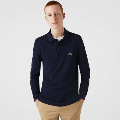 Polo slim fit Lacoste à manches longues en petit piqué uni Taille Bleu Marine