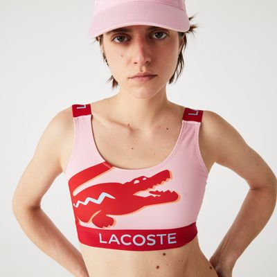 Lacoste Haut de maillot de bain imprimé crocodile Taille Rose/rouge/bleu