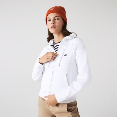 Sweatshirt zippé à capuche femme Lacoste en molleton biologique Taille Blanc