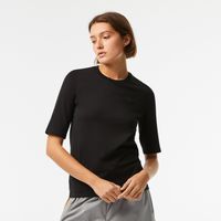 Lacoste T-shirt à col rond et manches trois-quarts en coton uni Taille Noir