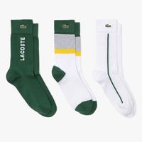 Lacoste Lot de 3 paires de chaussettes montantes unisexes en coton côtelé Taille / Blanc/gris Chine/jaune/vert