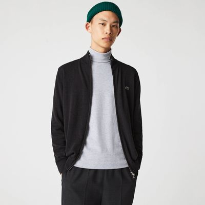 Lacoste Pull zippé à col montant en coton biologique uni Taille Gris