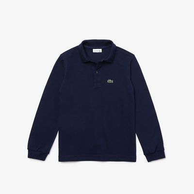 Polo regular fit à manches longues enfant Lacoste en petit piqué uni Taille 1 an Bleu Marine